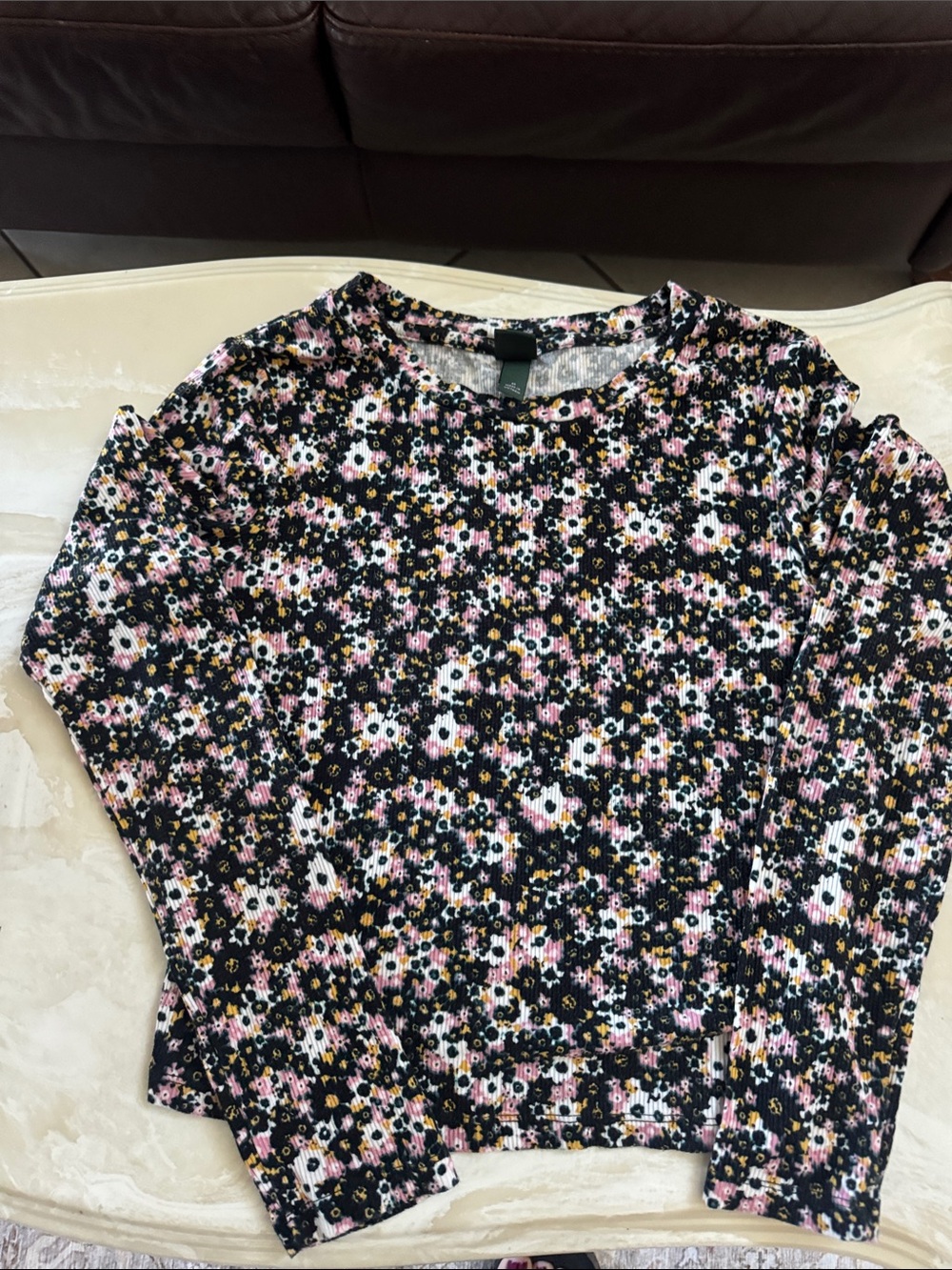 Wild Fable Floral Long Sleeve Crop Top Black Pink Size M